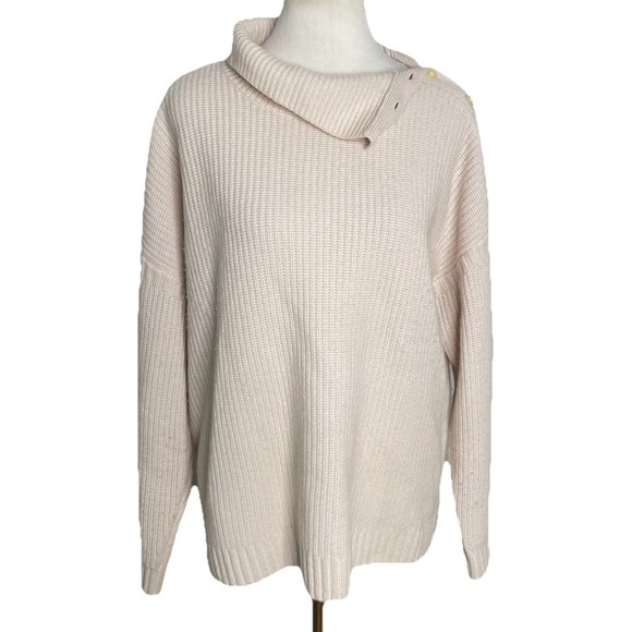 Garnet Hill Sweaters - Garnet Hill 100% Recycled Cashmere Cream Button‎ Accent Turtleneck Sweater XL